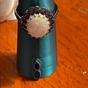 Sterling silver Elegant Opal and Blue Stone Ring size 8